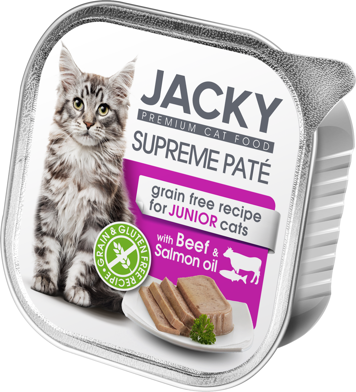 Jacky Supreme Paté macska alutálka pástétom marha-lazacolaj, kölyökmacskáknak 100g